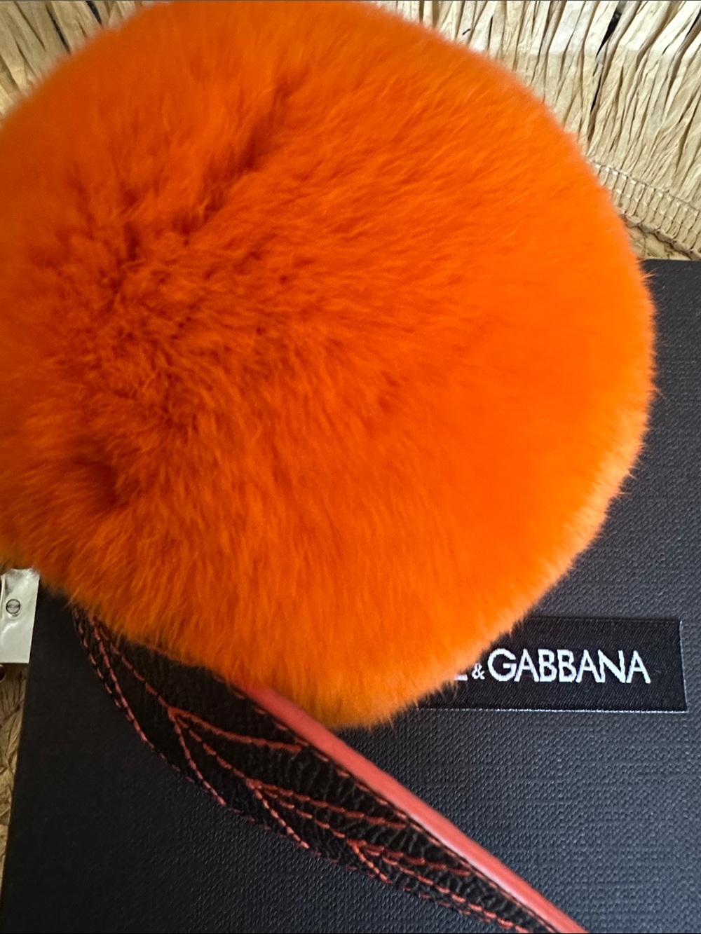 Dolce & Gabbana Bright Orange Fur Pom with Gold Hardware and Leaf Charm - Picture 6 of 8